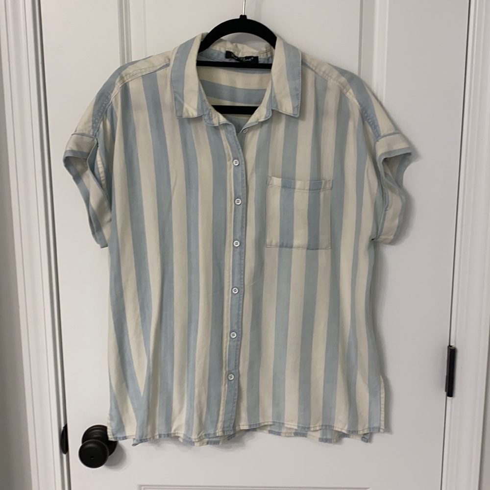 Striped Denim Button Down Top
